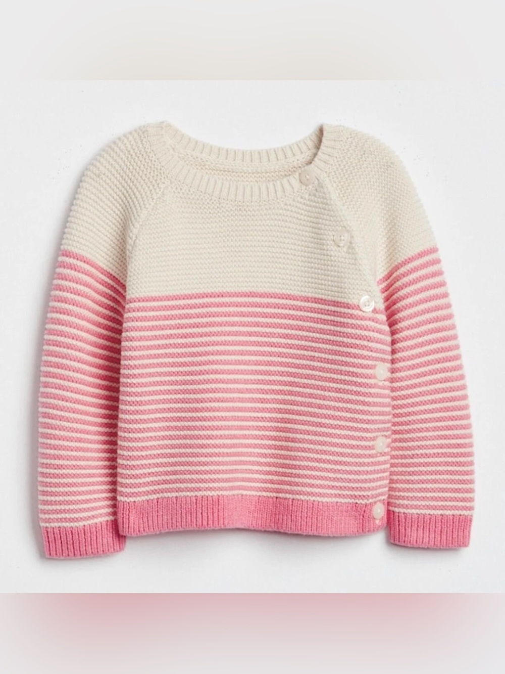 GAP Cream and Pink Striped Side-Button Women’s Sweater